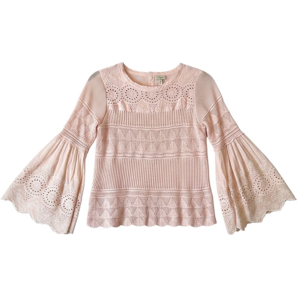 V Cristina Pink Crochet Eyelet Lace Bell Sleeve Fairycore Top size sm/medium‎